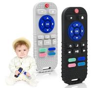 2 Pack Baby Teether for Teething Relief Baby Toys 0 3 6 9 12 Months, Sensory Silicone Remote Control Baby Teether Toy for Babies Newborn Infant Boy Girl Autism Toys for Baby Gifts, Black & Light Gray