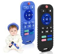 2-Pack Baby Teether for Teething Relief - Sensory Silicone Remote Control Teether Toy for Newborn to 12 Months, Black & Blue