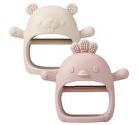 2 Pack Baby Teether Toy, BPA Free Silicone Mitten Glove Teether for Sucking Needs, Baby Teething Toys 0-3-6-12 Months, Hand Pacifier Chew Toys for Teething Pain Relief (Beige + Pink)
