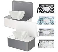 2 Pack Baby Wet Wipes Dispenser Box and 4 Pack Wet Wipe Pouch Set, Tissue Storage Box for Bathroom Nursery, Keeps Wipes Moist, Easy to Open and Close