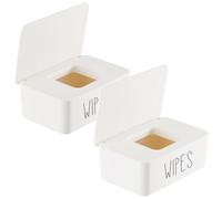 2 Pack Baby Wipes Dispenser for Bathroom Flushable Wipes Container Sleek Butt Wipes Holder Refillable Wipes Box Easy to Access,7.28"L x 4.80"W x 2.75"H (White)