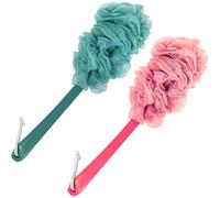 2 Pack Back Scrubber for Shower - Loofah Sponge Body Brush with Long Handle, Exfoliating Bath Brush for Back Cleaning, Detachable Loofah on Stick, Ide