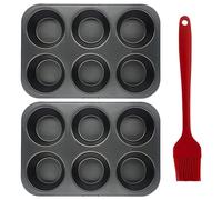 2 Pack Bakeware Yorkshire Pudding Tray Cupcake Tray Muffin Trays 6 Cup Yorkshire Pudding Tin Mini Cake Tins Baking Tray Set Non-Stick Muffin Cases for Baking Pastries , Bun, Cupcakes(Free Brush)