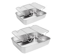 2 Pack Baking Sheet with Cooling Rack, 30.5/22.5 cm Stainless Steel Roasting Trays Non Stick Baking Sheet Cookie Pan for Roasting Cooking