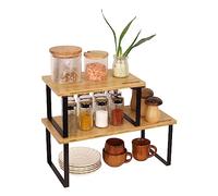 2 Pack Bamboo Cupboard Shelf Organiser, Expandable & Stackable Kitchen Organiser, Kitchen Shelf Organizer for Cabinet with Metal Legs and 2 Difference Size by Nothing burger