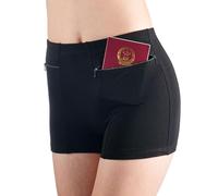 2-Pack Bamboo Dual Pouch Boxer Briefs for Women with Secret Hidden Pocket Underwear Pickpocket Proof Travel Shorts(Black,100)