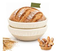 2 Pack Banneton Bread Proofing Basket, 23CM Round Sourdough Bread Basket with Linen, Rattan breads Making Accessories for Sourdough Baking Supplies, Non-Stick for Professional and Home Bakers (Round)