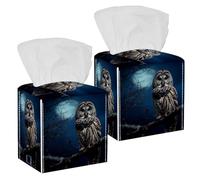 2 pack Barred Owl Sits Motionless in the Blue Moonlight Tissue Box Cover,Tissue Box Cover, Tissue Box Holders, Tissue Holder for Bathroom