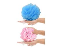 2-Pack Bath Puff Soft Bath Lily Extra-Dense Shower Ball Loofah Sponge Body Exfoliate Pouf - Pink and Blue