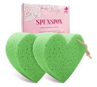 2 Pack Bath Sponge, Natural Cellulose Sponge, Body Scrubber for Bathing, Exfoliating Shower Pouf for Shower - 4.3" x 4.1" x 2", Heart Shape, Green