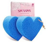 2 Pack Bath Sponge, Natural Cellulose Sponge, Body Scrubber for Bathing, Exfoliating Shower Pouf for Shower - 4.3" x 4.1" x 2", Heart Shape, Blue
