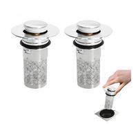 2 Pack Bathroom Sink Plugs, Universal Sink Plugs for Wash Basin, Stainless Steel Drain Stopper with Filter, Suitable for 34-40mm Sink Hole, Leak-Proof Design