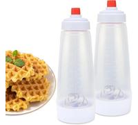 2 Pack Batter Mixer and Dispenser with Whisk Ball, 1000ml Silicone Squeeze Pancake Batter Dispenser and Mixer, Leak-Proof for Pancakes Crepes Waffle Muffins Cupcakes (2 Pcs)
