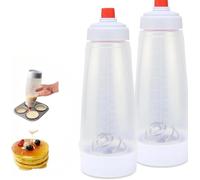 2 Pack Batter Mixer and Dispenser with Whisk Ball, Silicone Squeeze Pancake Batter Dispenser and Mixer, Stand Base and Leak-Proof Sealing Ring for Crepes Waffle Muffins (2 Pcs)