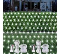 2 Pack Battery Operated 1.5m x 1.5m 100 LED Fairy Net Lights with Remote Timer 8 Modes Dimmable Outdoor Net Mesh Lights for Christmas Tree Bush Garden Backyard Décor (Cool White)
