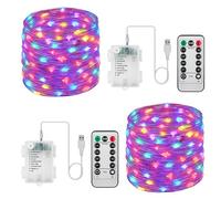 2 Pack Battery Operated Fairy Lights with Remote Control, 8 Modes Dimmable 10M 100 LED Waterproof String Lights for Indoor/Outdoor Garden, Patio, Bedroom, Helloween, Christmas Decor (Multicolor)