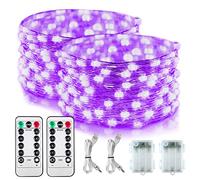 2 Pack Battery Operated UV Blacklight, 16.4ft 2835 LED UV Lamp Beads 8 Modes Flexible Black Lights Fixtures Fairy String Lights with Remote for Fluorescent Party Stage Body Paint Halloween Decor