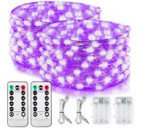 2 Pack Battery Operated UV Blacklight, 16.4ft 2835 LED UV Lamp Beads 8 Modes Flexible Black Lights Fixtures Fairy String Lights with Remote for Fluorescent Party Stage Body Paint Halloween Decor