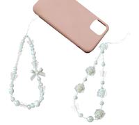 2 Pack Beaded Phone Bracelet Strap Crystal Butterfly Rose Flower Pearl Phone Charms Strap Colorful Acrylic Beaded Phones Charm Wrist Straps Handmade Mobile Phones Chain for Women Anti-Lost Lanyard