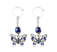 2 Pack Beautiful Crystal Butterfly Keychain Evil Eye Keyrings Decor Devil Blue Eyes Pendant Good Lucky Ornament for Protection Car Bag Charms