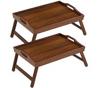 2 Pack Bed Tray Table Breakfast Trays Serving Tray Bamboo Bed Laptap with Floding Legs Handles and Phone Holders