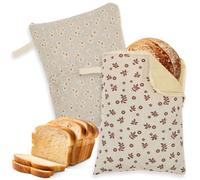 2 Pack Beeswax Bread Bag for Sourdough, 43x33cm Cotton Linen Bread Storage Bags with L-Shaped Zipper, Keeps Homemade Loaves Crispy and Fresh, Reusable Wax Bread Keeper for Kitchen and Freezer