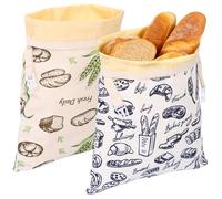 2 Pack Beeswax Bread Bags for Homemade Bread, Reusable Sourdough Storage Bag with Adjustable Buckle, Xl Large Cotton Waxed Food Bag for Keeping Toaster Loaf Sandwich Fruits Vegetables Fresh 43x33cm