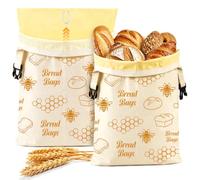 2 Pack Beeswax Bread Bags for Homemade Bread, Sourdough Bread Storage Bags | Reusable Beeswax Bread Bag 43×33CM,Bread Bag Beeswax Lined,Keep Bread Fresh Longer, Buckle & Removable Pouch,Bakery Essential