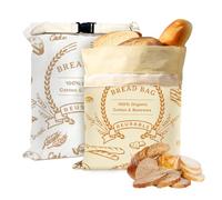2 Pack Beeswax Bread Bags for Sourdough, 100% Natural Cotton Reusable Bags for Homemade Bread, XL Food Storage Bag to Keep Sourdough Fresh, Freezer-Safe, Eco-Friendly