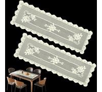 2 Pack Beige Lace Table Runner 125 x 40cm, Vintage Leaf Crochet Rectangular Doilies for Wedding Dining Table Dresser Boho Home Décor Party Decoration（Window）