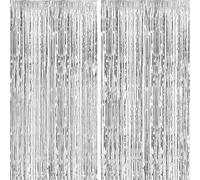 2 Pack Beige Silver Tinsel Curtains 1 x 2m / 3.2 x 6.5ft, Metallic Foil Fringe Backdrop for Door & Wall, Hanging Streamers for Birthday Party, Wedding, Christmas & Holiday Decoration - (Beige Silver)