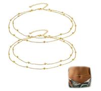 2 Pack Belly Chain Gold Waist Chain - Adjustable 14K Gold Plated Belly Chains - Stainless Steel Snake & Satellite Layered Body Waist Chains - Waterproof Jewellery for Bikini, Dress, Party