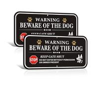 2 Pack Beware of The Dog Sign, 300x150mm Keep Gate Shut Sign,Reflective Aluminum Dogs Sign for Outdoot Gate,Weather Resistant,Easy to Mount