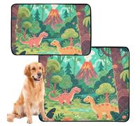 2 Pack Big Dog Pee Mat Dog Pee Pads Washable Anti Slip Rug for Car Seat 24x36in＋36x42in Dinosaur in Jungle