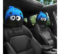 2-Pack Big Eye Blue Button Hat Car Headrest Covers, Stretchable Universal Funny 2D Head Rest Pillow Protector for Cars, Suvs