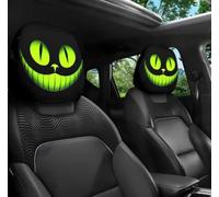 2-Pack Big Eye Green Cat Car Headrest Covers, Stretchable Universal Funny 2D Head Rest Pillow Protector for Cars, Suvs