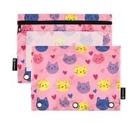 2 Pack Binder Pencil pouchese for 3 Rings Binder Binder Pencil poucheses with Clear Window Binder Pen Case with Zipper for School Students Classroom Office Valentine's Day Cartoon Heart Cat