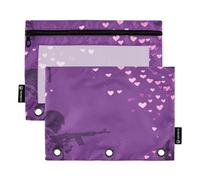 2 Pack Binder pencil pouchese for 3 Rings Binder pencil poucheses with Clear Window Zipper Pen Case for Children Home Travel Storage Container Purple Heart Day Soldier with Gun