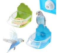 2 Pack Bird Detachable Bowl Plastic Food Cup Convenient Hanging Feeder for Small Bird Cockatiel Lovebird Canary Finch Parakeet Budgie (Green and Blue)