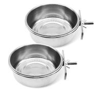 2 Pack Bird Feeding Dish Cups, Parrot Food Bowl Clamp Holder - Stainless Steel Coop Cup, Bird Cage Water Bowl for Parakeet African Greys Conure Cockatiels Lovebird Budgie Chinchilla