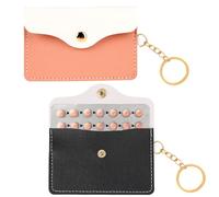 2 Pack Birth Control Pill Case Sleeve Packet PU Leather Wallet Pill Holder Birth Control Case with Snap Closure and Keyring Contraceptive Medicine Holder for Travel Bag Backpack, Black + Pink
