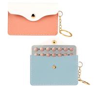 2 Pack Birth Control Pill Case Sleeve Packet PU Leather Wallet Pill Holder Birth Control Case with Snap Closure and Keyring Contraceptive Medicine Holder for Travel Bag Backpack, Blue+Pink