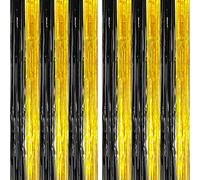 2 Pack Black and Gold Party Decorations 3.28 x 6.56 Ft Tinsel Foil Fringe Curtains, Photo Booth Prop Backdrop Streamer,Boys Girls Graduation Birthday Party Décor