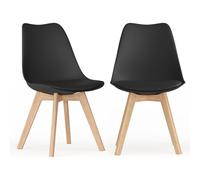 (2 Pack Black) BERGEN Tulip Dining Chairs Padded Seat with Beech Legs Retro Kitchen Chair