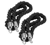 2 Pack Black Braided Stanchion Rope, 2.7m/8.9ft Queue Barrier for Events, Movie Sets, Crowd Control Twisted Rope with Silver Hooks - Ideal for Red/Blue Carpet Use