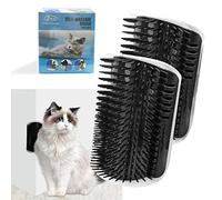2 Pack Black Catnip Wall Massage Corner Brush for Long & Short Fur Cats and Kittens - Self Groomer Scratcher with Soft Comb