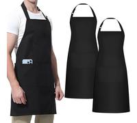 2 Pack Black Chef Apron, Adjustable Apron with 3 Pockets, Unisex Professional Work Apron, Waterproof and Stain-Resistant, Women Men Aprons for Home Kitchen Baking Gardening Restaurant Coffee House BBQ