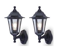 2 Pack - Black & Clear Glass Panel Outdoor Vintage Up Coach Lantern Wall Light with PIR | IP44 Rated | 38cm Height | 1 x ES E27 Required | Garden - Patio - Driveway | UK Approved | Coastal
