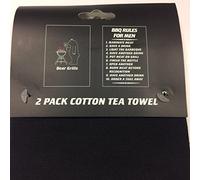 2 Pack Black Cotton Tea Towels 1 x Bear Grills & 1 x BBQ Rules For Men