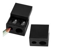 2 Pack Black Dual Hole Makeup Pencil Sharpener for Eye, Lip & Brow Pencils | Fits Regular & Jumbo Sizes with Built-in Cleaning Pick - Portable, Compact Cosmetic Sharpener for Travel & Daily Use